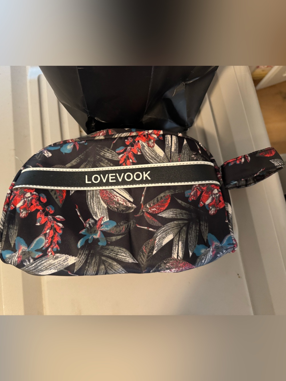 LOVEVOOK Black Floral Cosmetic Bag